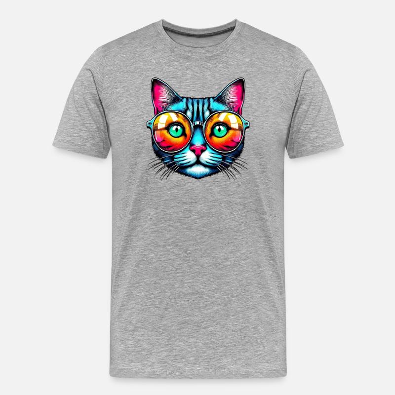 Kater mit Sonnenbrille - Männer Premium Bio T-Shirt - Grau meliert