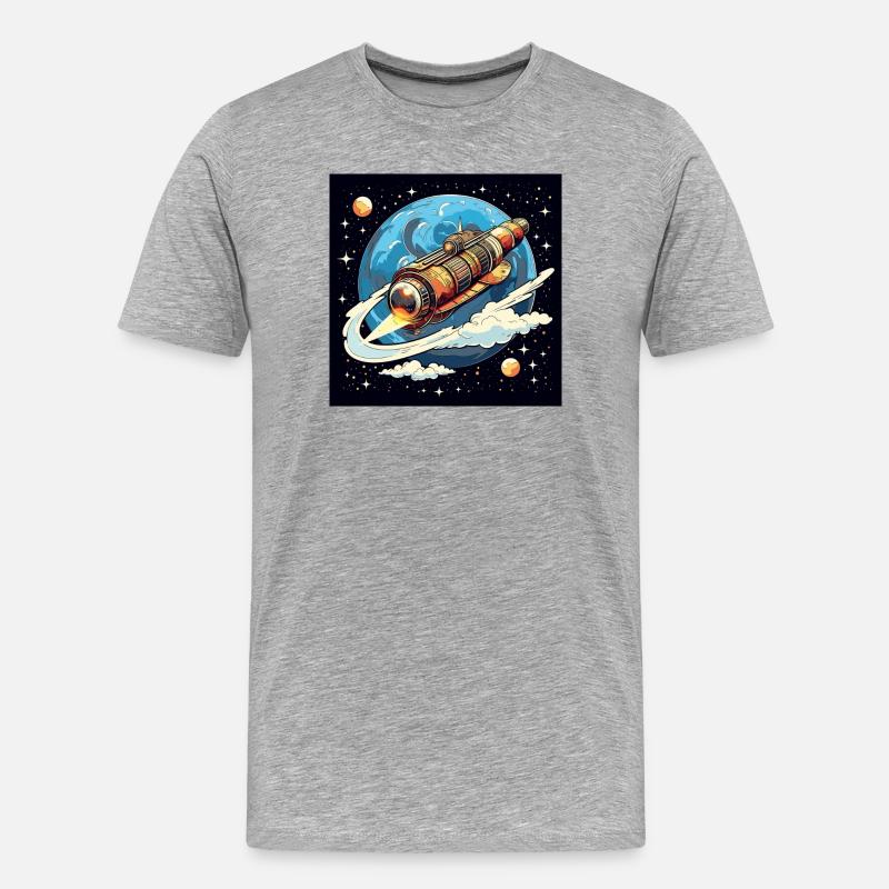 Vol de fusée dans l’espace - T-shirt bio Premium Homme - gris chiné