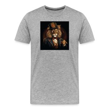 Löwen Gentleman im Zylinder - Männer Premium Bio T-Shirt - Grau meliert - Vorne - Damien (186cm)