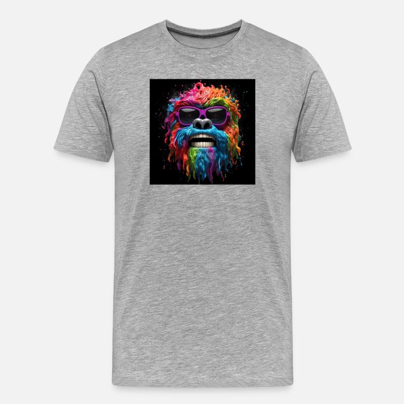 Psychedelischer Gorilla mit Sonnenbrille - Männer Premium Bio T-Shirt - Grau meliert