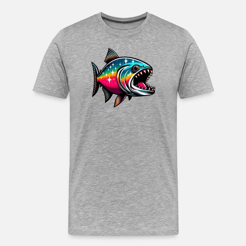 Piranha - Männer Premium Bio T-Shirt - Grau meliert