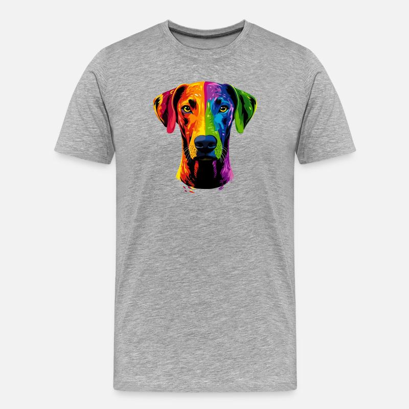 Rhodesian Ridgeback Popart Regenbogen Bunt Hunde - Männer Premium Bio T-Shirt - Grau meliert