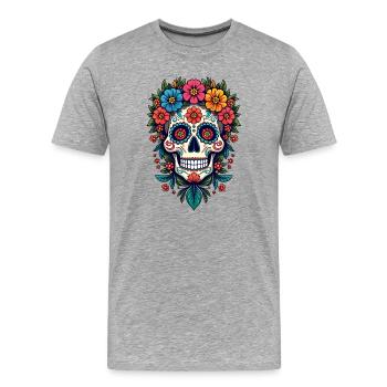 Dia de los Muertos festif, Jour des Morts - T-shirt bio Premium Homme - gris chiné - Devant - Damien (186cm)