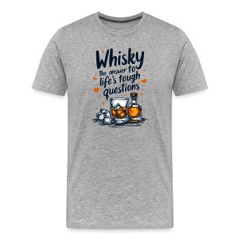 WHISKY: DIE ANTWORT AUF DIE SCHWIERIGEN FRAGEN DES LEBENS - Männer Premium Bio T-Shirt - Grau meliert - Vorne - Damien (186cm)