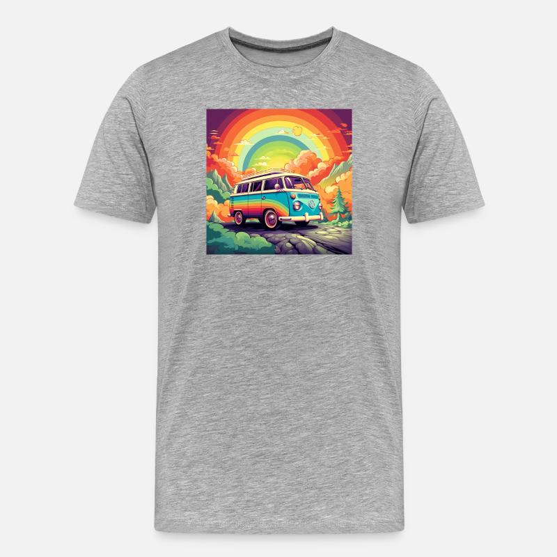 Regenbogen Bus Retroreise - Männer Premium Bio T-Shirt - Grau meliert