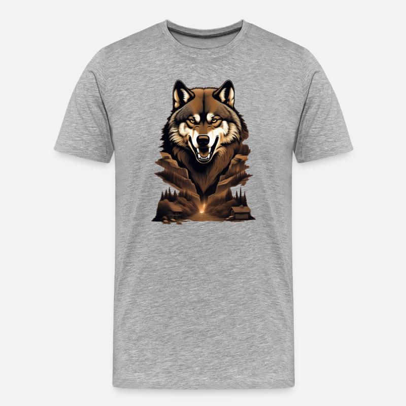 WolfMountain - Männer Premium Bio T-Shirt - Grau meliert