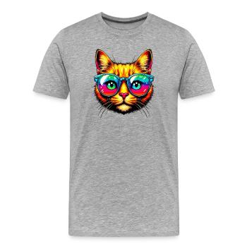 Kater mit Sonnenbrille - Männer Premium Bio T-Shirt - Grau meliert - Vorne - Damien (186cm)