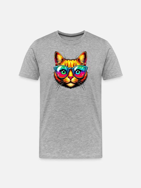 Kater mit Sonnenbrille - Männer Premium Bio T-Shirt - Grau meliert
