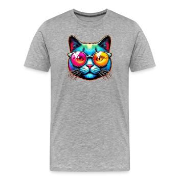 Kater mit Sonnenbrille - Männer Premium Bio T-Shirt - Grau meliert - Vorne - Damien (186cm)