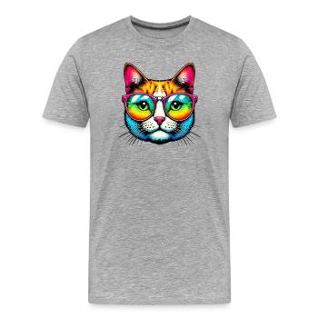 Kater mit Sonnenbrille - Männer Premium Bio T-Shirt - Grau meliert - Vorne - Damien (186cm)