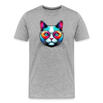 Kater mit Sonnenbrille - Männer Premium Bio T-Shirt - Grau meliert - Vorne - Damien (186cm)