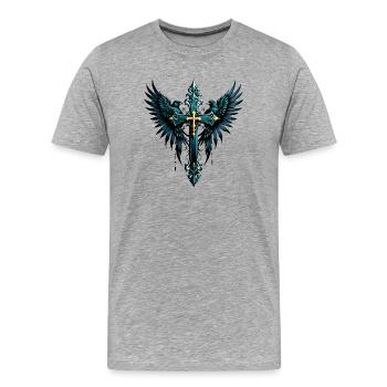 Gotisches Kreuz mit dekorativen Elementen und Vögeln. - Männer Premium Bio T-Shirt - Grau meliert - Vorne - Damien (186cm)