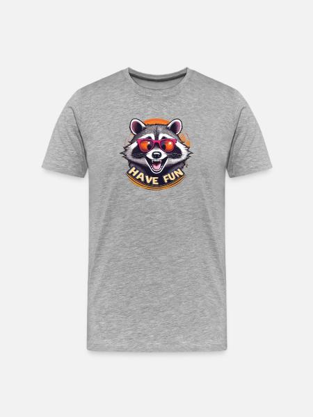 Verspielter Waschbär mit Sonnenbrille - Männer Premium Bio T-Shirt - Grau meliert