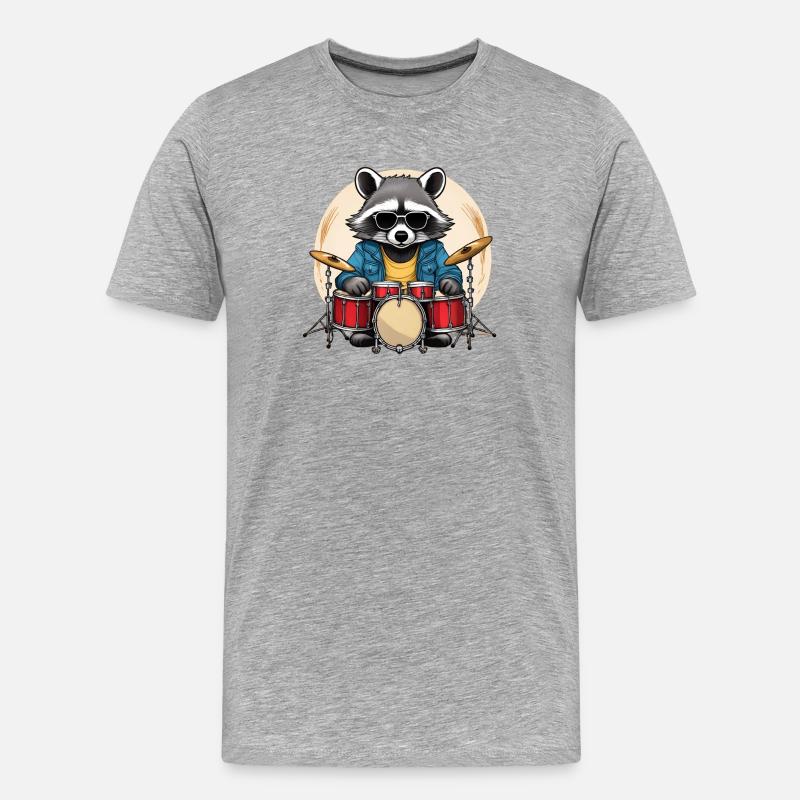 Stylischer Waschbär mit Schlagzeug - Männer Premium Bio T-Shirt - Grau meliert