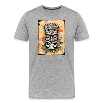 Masque Tiki splash art - T-shirt bio Premium Homme - gris chiné - Devant - Damien (186cm)