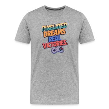 RÊVES PIXÉLISÉS, VRAIES VICTOIRES - T-shirt bio Premium Homme - gris chiné - Devant - Damien (186cm)