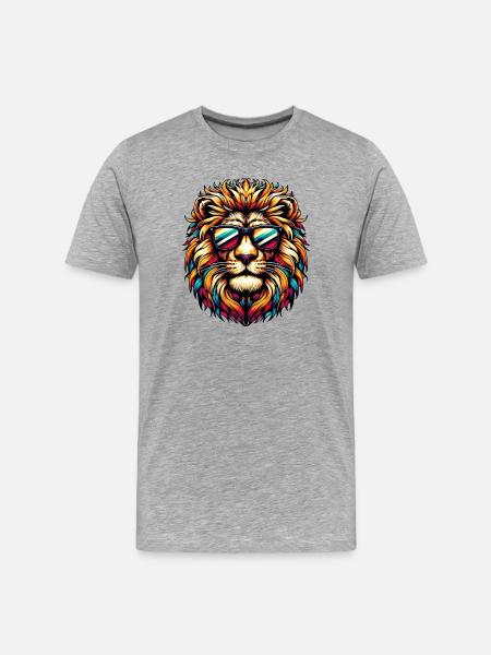 Lion with Sunglasses - Men's Premium Organic T-Shirt - heather grey