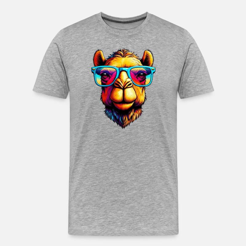 Camel mit Sonnenbrille - Männer Premium Bio T-Shirt - Grau meliert