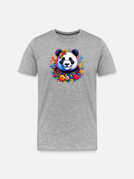 Panda - Männer Premium Bio T-Shirt - Grau meliert