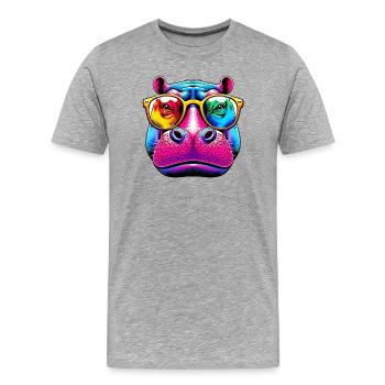Hippopotame avec lunettes de soleil - T-shirt bio Premium Homme - gris chiné - Devant - Damien (186cm)