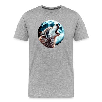 Le loup hurle à la pleine lune - T-shirt bio Premium Homme - gris chiné - Devant - Damien (186cm)