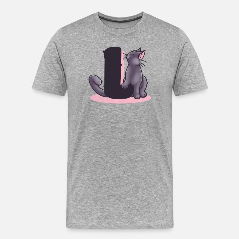Katze Buchstabe L - Männer Premium Bio T-Shirt - Grau meliert