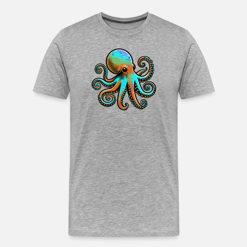 Krake - Männer Premium Bio T-Shirt - Grau meliert