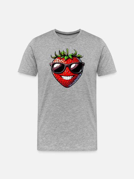 Erdbeere mit Sonnenbrille - Männer Premium Bio T-Shirt - Grau meliert