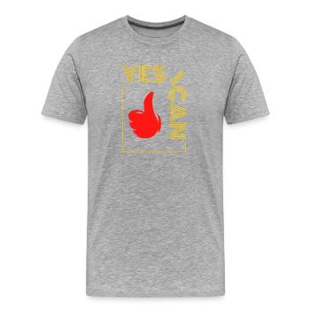 ja ich kann das - Optimismus ist mein Können - Männer Premium Bio T-Shirt - Grau meliert - Vorne - Damien (186cm)