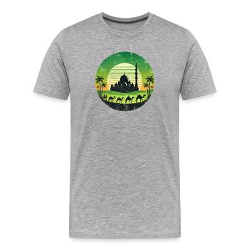 Motif chameaux de la mosquée de Marrakech - T-shirt bio Premium Homme - gris chiné - Devant - Damien (186cm)