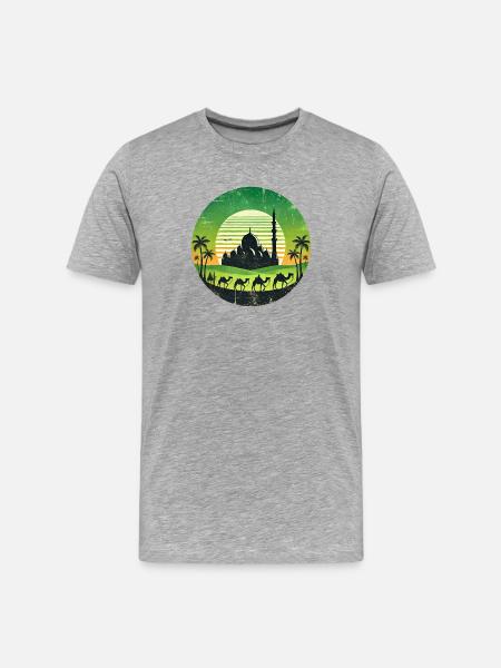 Marrakech mosque camels design - Men's Premium Organic T-Shirt - heather grey