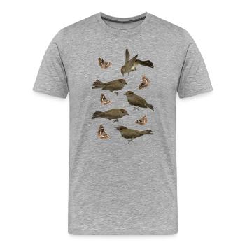 Passereau à fauvette noire avec papillon de Schiller - T-shirt bio Premium Homme - gris chiné - Devant - Damien (186cm)