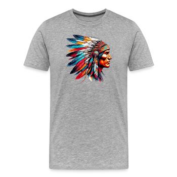 Amérindien Américain - T-shirt bio Premium Homme - gris chiné - Devant - Damien (186cm)