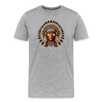Amérindien Américain - T-shirt bio Premium Homme - gris chiné - Devant - Damien (186cm)