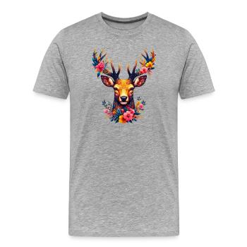 Cerf décoré de fleurs - T-shirt bio Premium Homme - gris chiné - Devant - Damien (186cm)