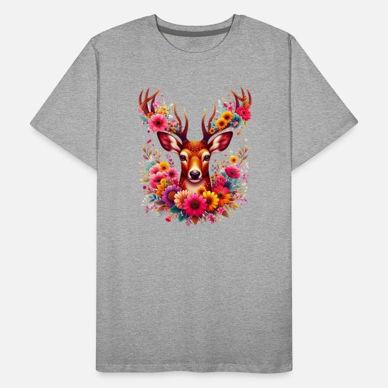 Cerf décoré de fleurs T-shirt bio Premium Homme