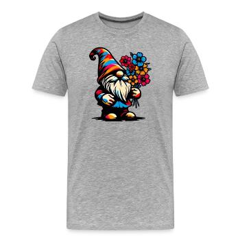 Zwerg mit Blumen - Männer Premium Bio T-Shirt - Grau meliert - Vorne - Damien (186cm)