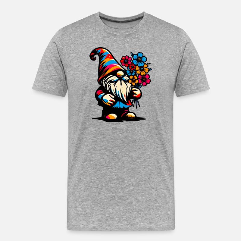 Zwerg mit Blumen - Männer Premium Bio T-Shirt - Grau meliert
