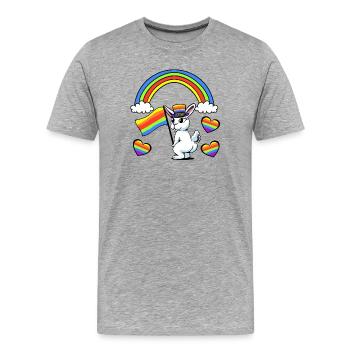 Lapin LGBT Drapeau arc-en-ciel Coeur arc-en-ciel - T-shirt bio Premium Homme - gris chiné - Devant - Damien (186cm)