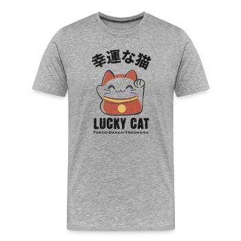 Chat chanceux - T-shirt bio Premium Homme - gris chiné - Devant - Damien (186cm)
