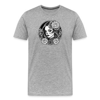 Dia de los Muertos Rose  - Men's Premium Organic T-Shirt - heather grey - Front - Damien (186cm)
