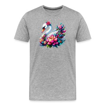 Schwan verziert mit Lotusblüten - Männer Premium Bio T-Shirt - Grau meliert - Vorne - Damien (186cm)