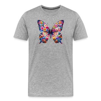 Schmetterling mit Blumen verziert - Männer Premium Bio T-Shirt - Grau meliert - Vorne - Damien (186cm)