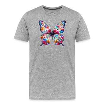Schmetterling mit Blumen verziert - Männer Premium Bio T-Shirt - Grau meliert - Vorne - Damien (186cm)