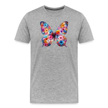 Schmetterling mit Blumen verziert - Männer Premium Bio T-Shirt - Grau meliert - Vorne - Damien (186cm)