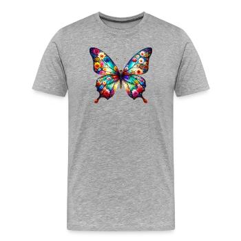 Papillon décoré de fleurs - T-shirt bio Premium Homme - gris chiné - Devant - Damien (186cm)