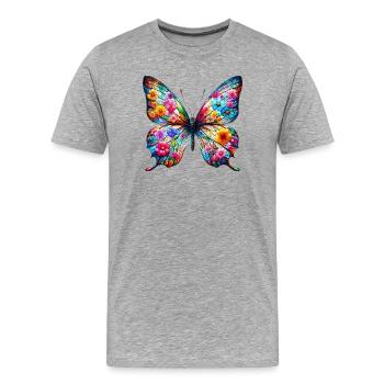 Schmetterling mit Blumen verziert - Männer Premium Bio T-Shirt - Grau meliert - Vorne - Damien (186cm)