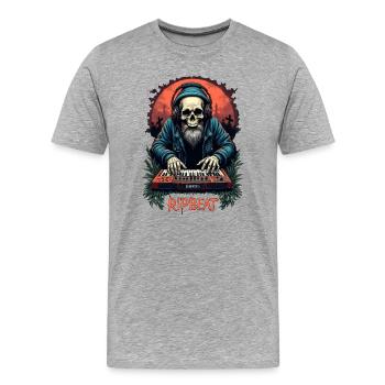 RIPBEAT: Skelett mit einem Synthesizer - Männer Premium Bio T-Shirt - Grau meliert - Vorne - Damien (186cm)