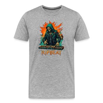 RIPBEAT: DJ skeleton plays synthesizer on keyboard - Men's Premium Organic T-Shirt - heather grey - Front - Damien (186cm)