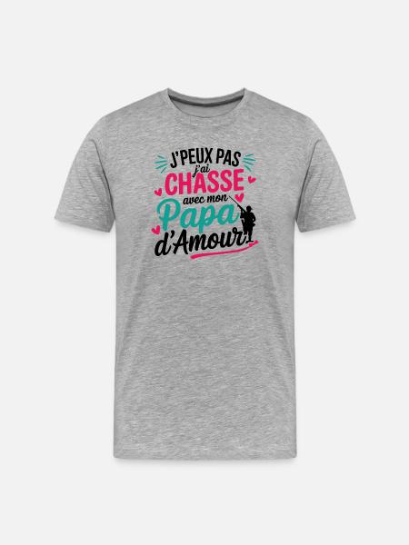 Chasse avec Papa d'Amour ❤️ - T-shirt bio Premium Homme - gris chiné